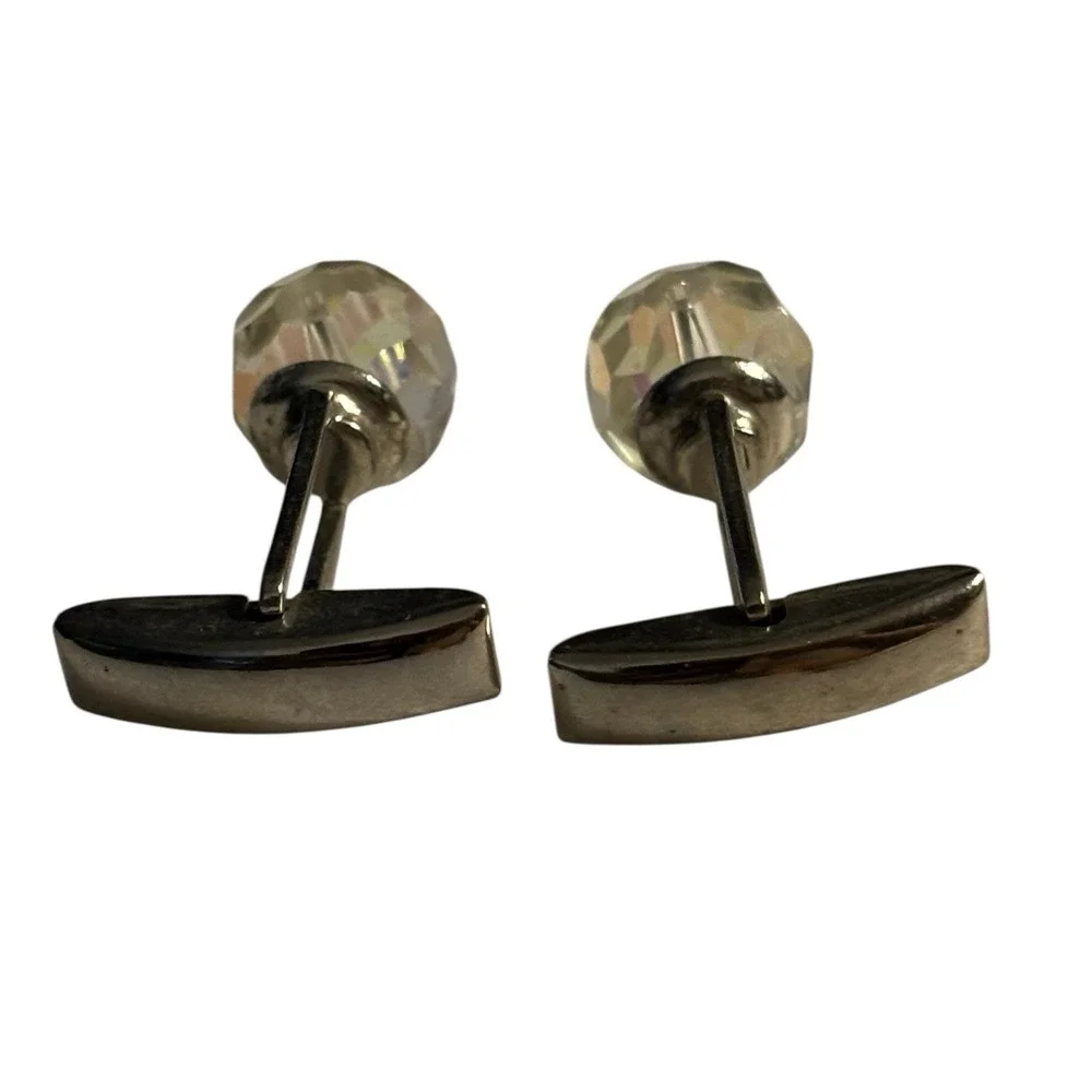 VTG Crystal Cufflinks‎ Faceted Aurora Borealis AB Coated Formal Wear Classic